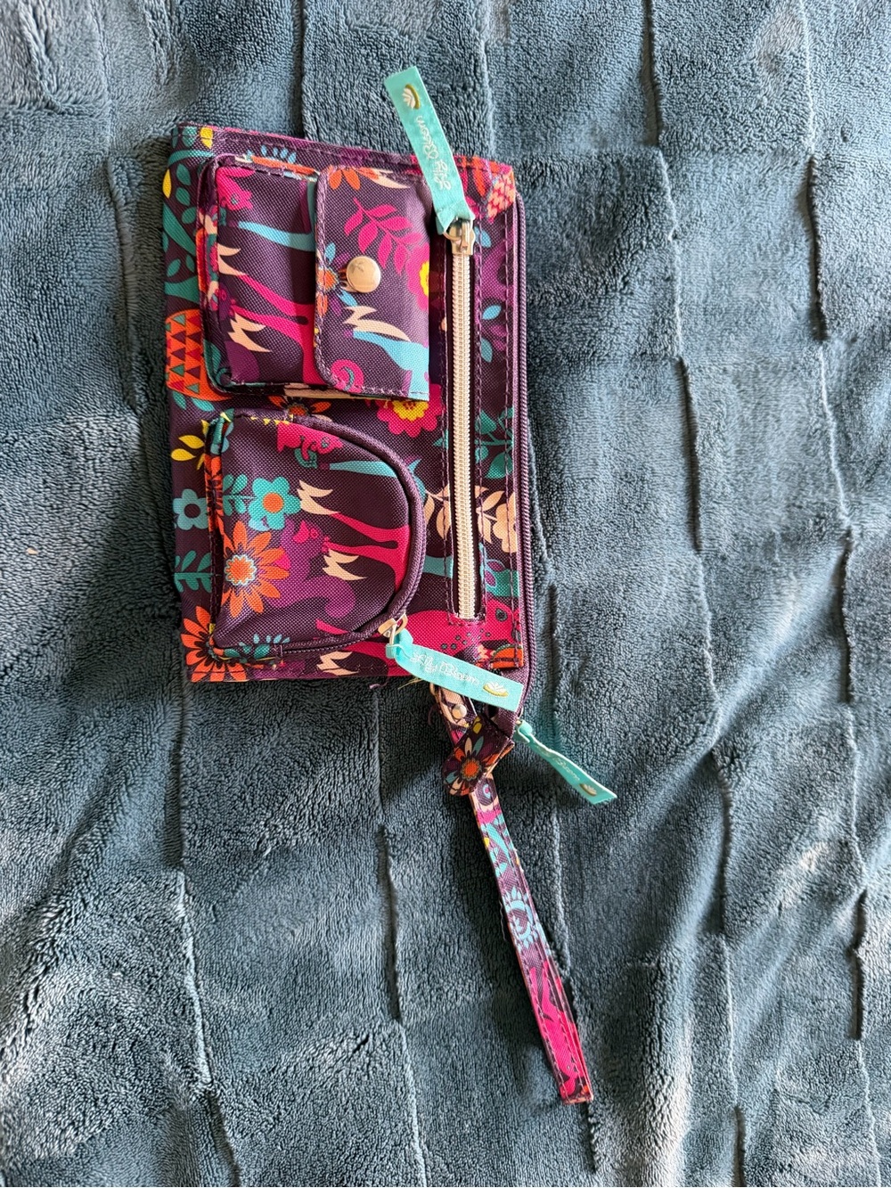 Lily Bloom Purple Floral Wristlet with Teal Accents